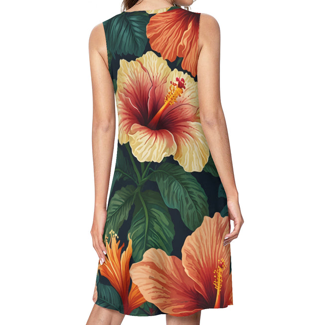 Hibiscus Tropical Pattern Women's Casual Dress |