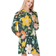 Floral Seamless Pattern Women Long Sleeve Casual Hoodie Sweatshirt Dress