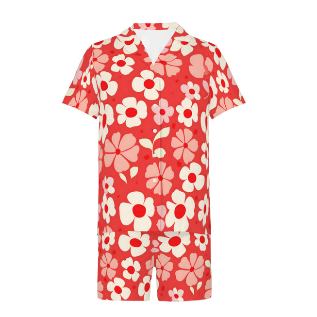 Red Floral Men's Shirt And Short Set