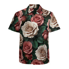 Rose Pattern Men's Casual Short-Sleeved Shirt