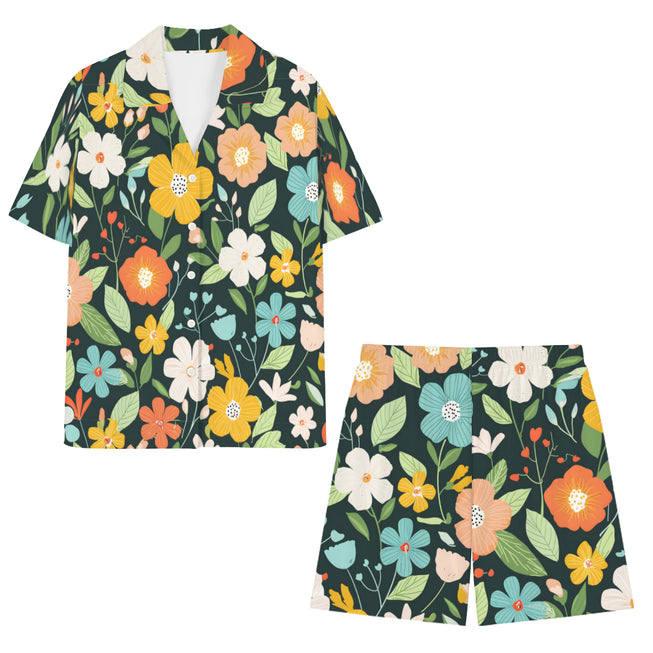 Floral Seamless Pattern Men's Shirt And Short Set