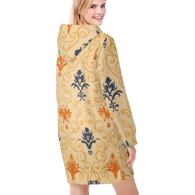 Abstract Pattern Women Long Sleeve Casual Hoodie Sweatshirt Dress