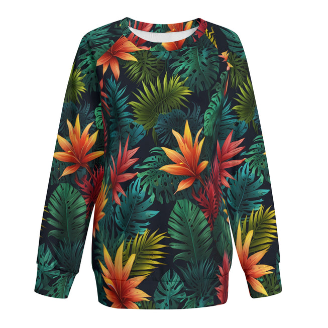 Tropical Pattern Women's Raglan Long Sleeved Sweatshirt