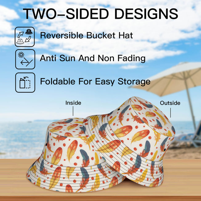 Vibrant Feathers Double-Sided Unisex Polyester Bucket Hat