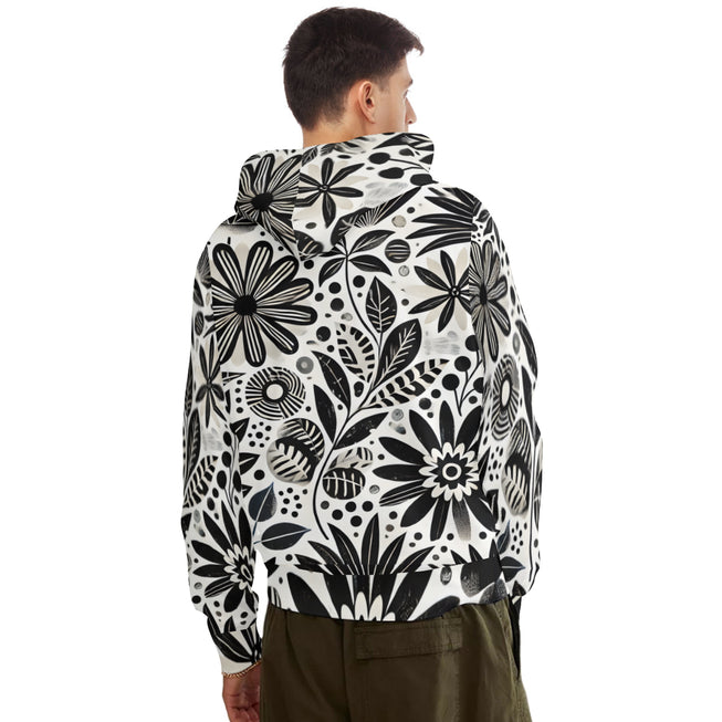 Black Floral Shapes Adult Hoodie