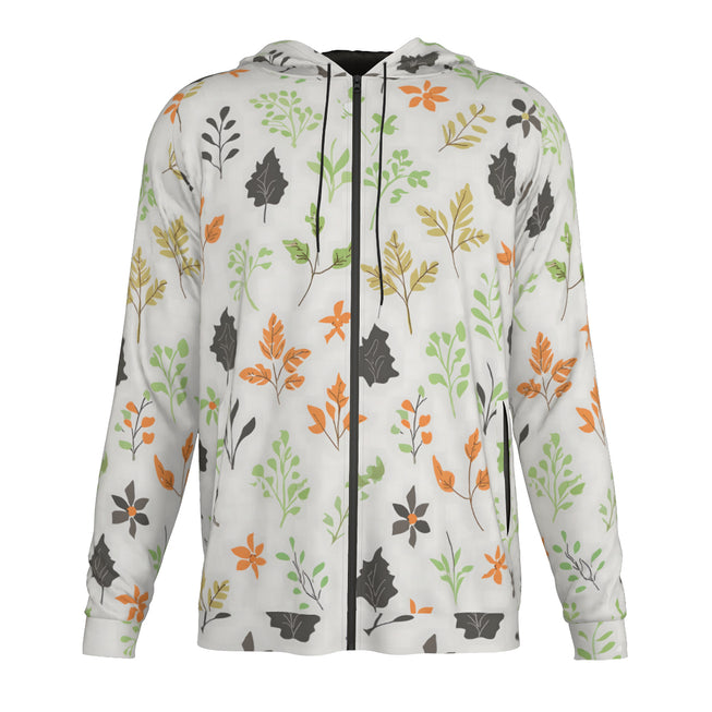 Green and Black Floral Men's Zip Up Hoodie