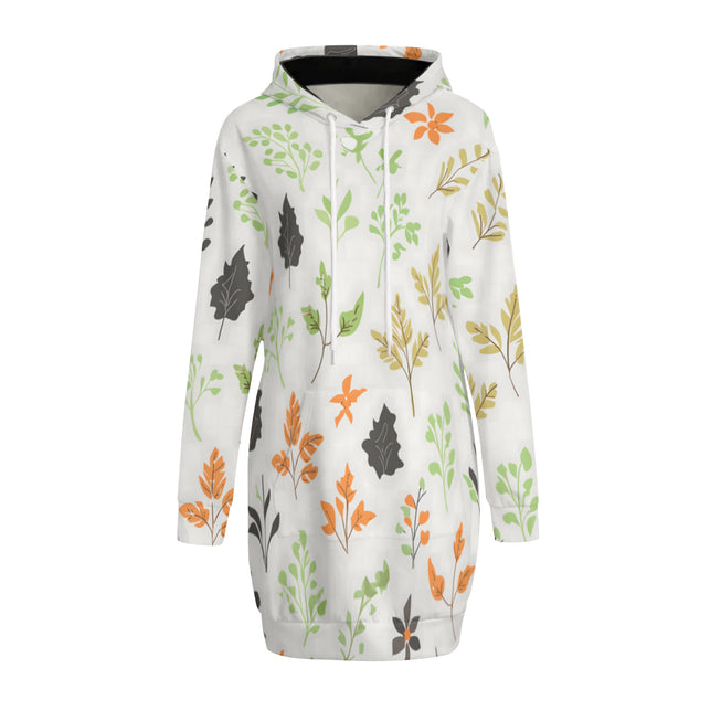 Green and Black Floral Women Long Sleeve Casual Hoodie Sweatshirt Dress