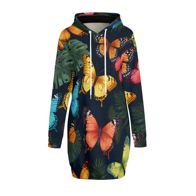 Tropical Butterfly Women Long Sleeve Casual Hoodie Sweatshirt Dress