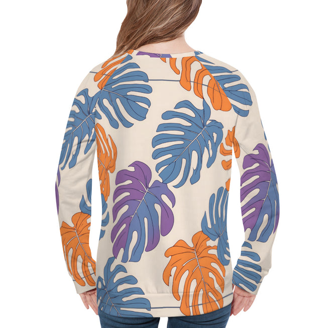 Bold Tropical Leaf Pattern Women's Raglan Long Sleeved Sweatshirt