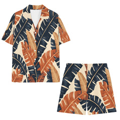 Tropical Leaves Men's Shirt And Short Set