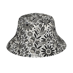 Black Floral Shapes Double-Sided Unisex Polyester Bucket Hat