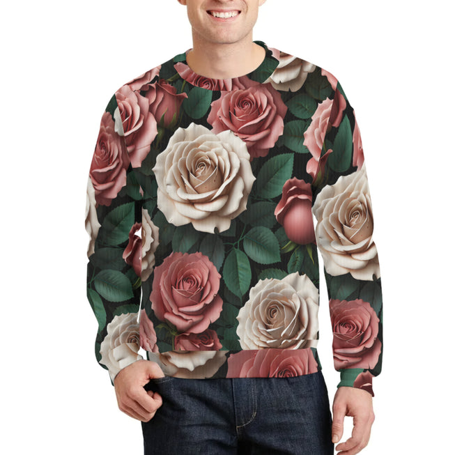 Rose Pattern Crew Neck Sweater