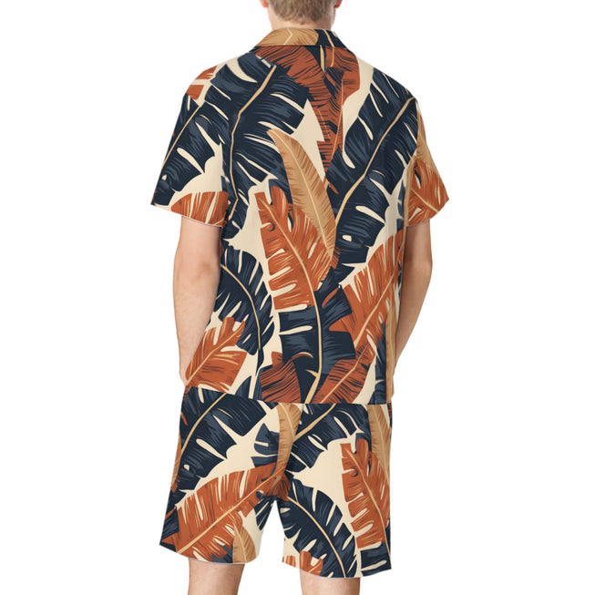 Tropical Leaves Men's Shirt And Short Set