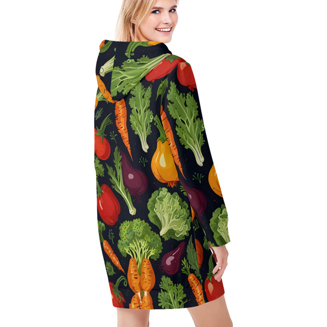 Veggies Pattern Women Long Sleeve Casual Hoodie Sweatshirt Dress