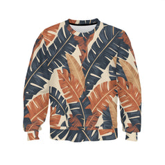 Tropical Leaves Pattern Crew Neck Sweater