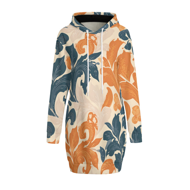 Orange Floral Women Long Sleeve Casual Hoodie Sweatshirt Dress