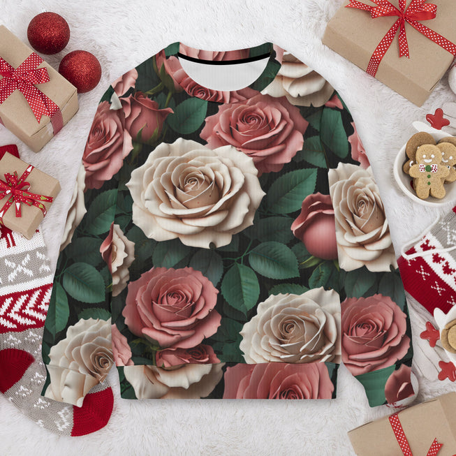 Rose Pattern Crew Neck Sweater