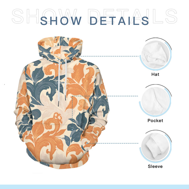 Orange Floral Adult Hoodie