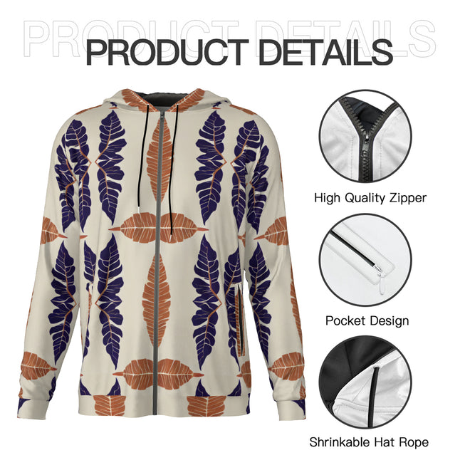 Tropical Leaf Zip Up Hoodie