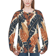 Tropical Leaves Pattern Women's Raglan Long Sleeved Sweatshirt