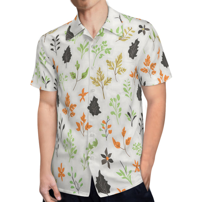 Green and Black Floral Men's Casual Short-Sleeved Shirt