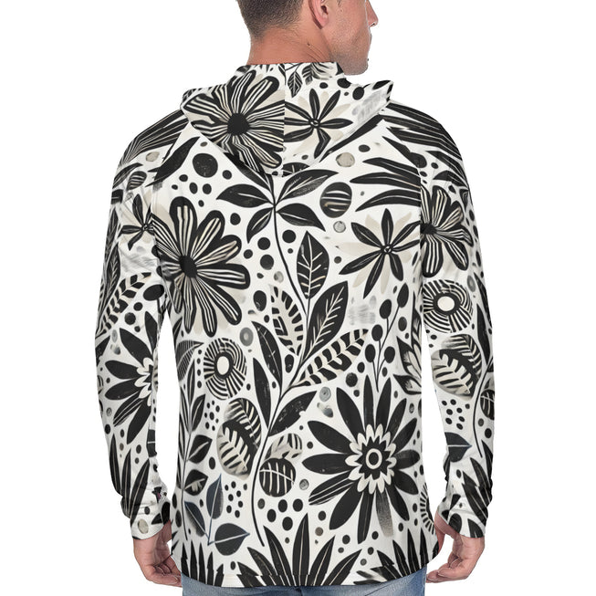 Black Floral Shapes Men's Sun Protection Long Sleeve Hoodie