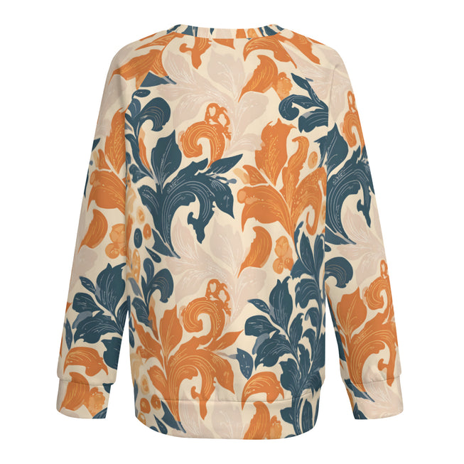 Orange Floral Women's Raglan Long Sleeved Sweatshirt