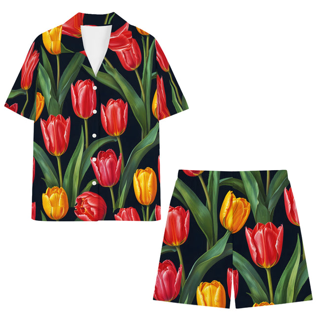 Tulip Pattern Men's Shirt And Short Set