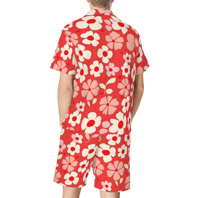 Red Floral Men's Shirt And Short Set