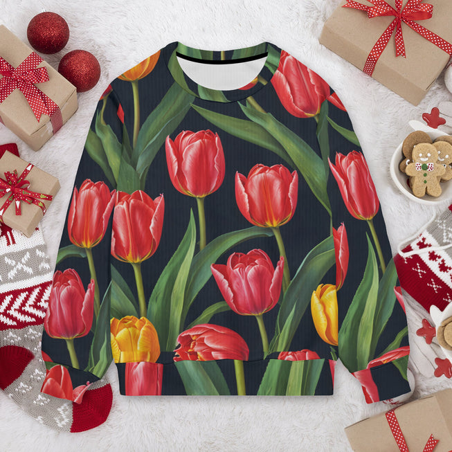 Tulip Pattern Crew Neck Sweater