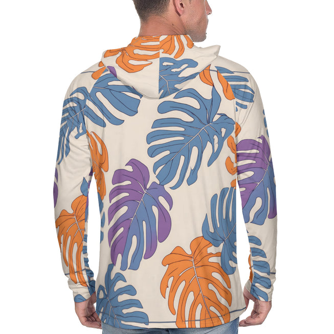 Bold Tropical Leaf Pattern Men's Sun Protection Long Sleeve Hoodie