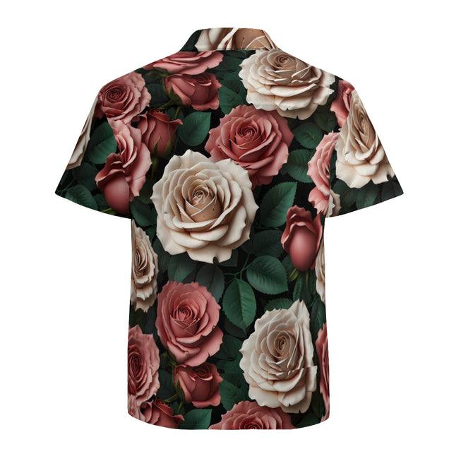 Rose Pattern Men's Casual Short-Sleeved Shirt