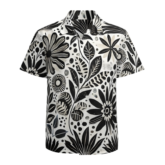 Black Floral Shapes Men's Casual Short-Sleeved Shirt