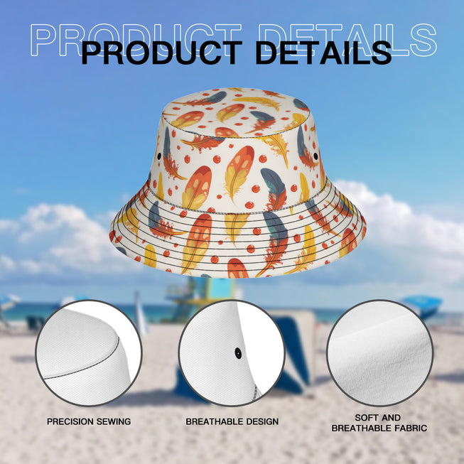 Vibrant Feathers Double-Sided Unisex Polyester Bucket Hat