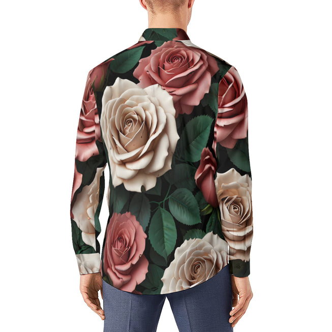 Rose Pattern Men's Classic Long-Sleeved Shirt