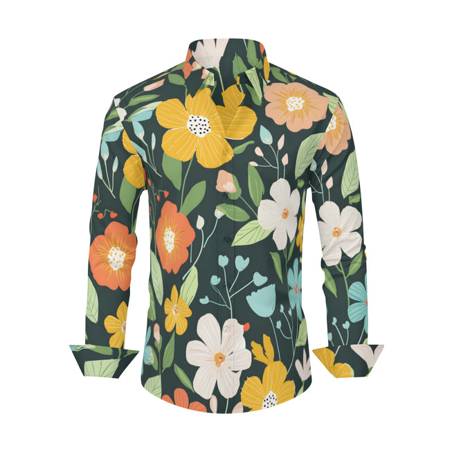 Floral Seamless Pattern Men's Classic Long-Sleeved Shirt