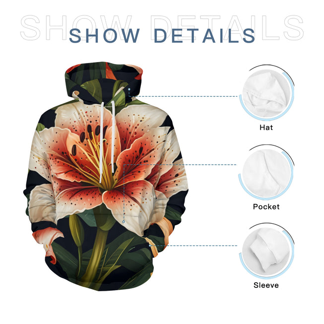 Lily Flower Pattern Men's Adult Hoodie Set