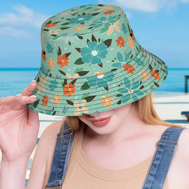 Floral Seamless Pattern Double-Sided Unisex Polyester Bucket Hat