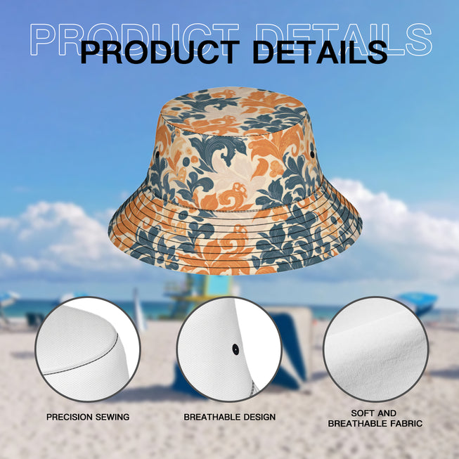 Orange Floral Double-Sided Polyester Unisex Bucket Hat