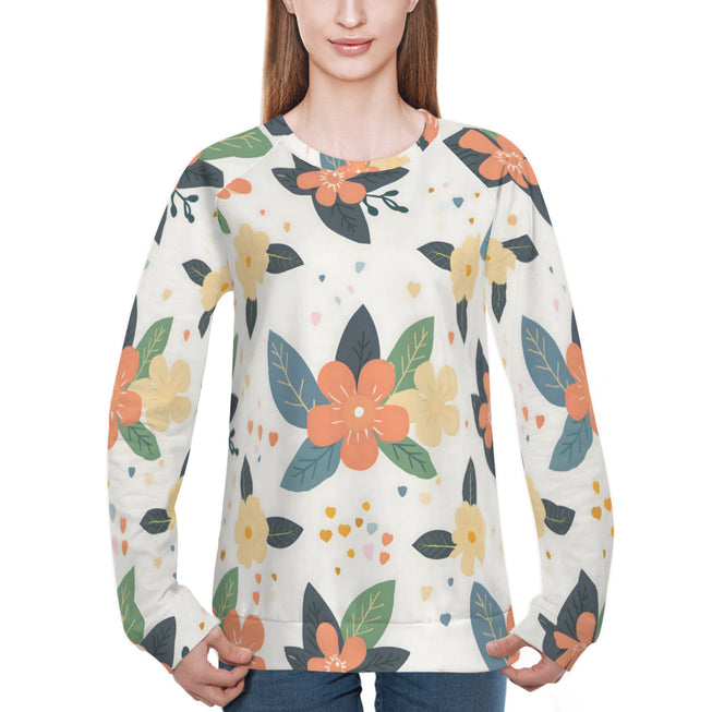 Firefly Floral Seamless Pattern  Women's Raglan Long Sleeved Sweatshirt