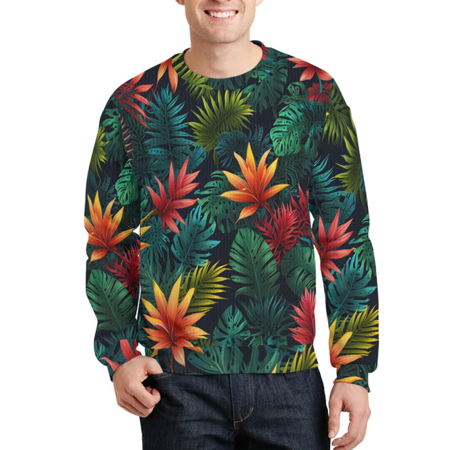 Tropical Pattern Crew Neck Sweater