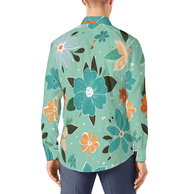 Floral Seamless Pattern Men's Classic Long-Sleeved Shirt