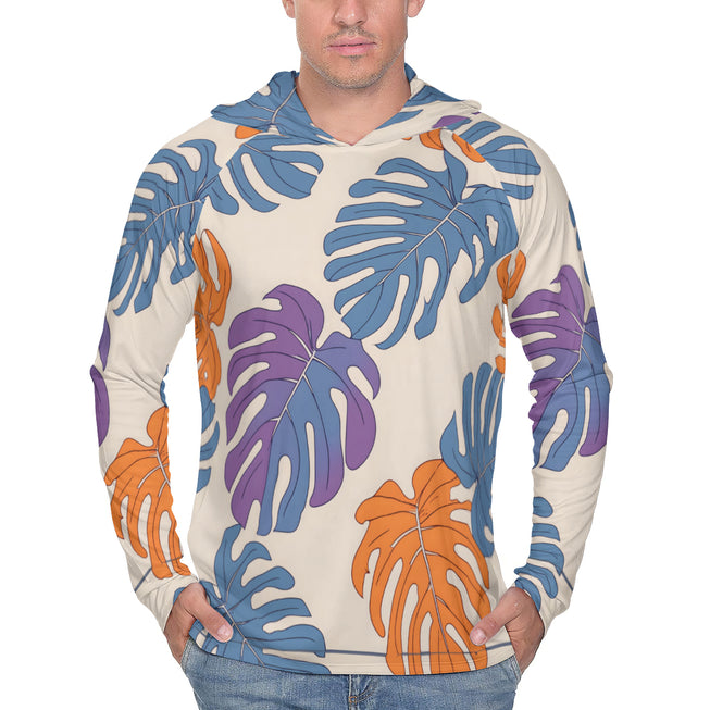 Bold Tropical Leaf Pattern Men's Sun Protection Long Sleeve Hoodie