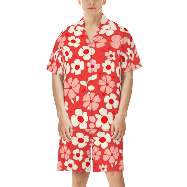 Red Floral Men's Shirt And Short Set