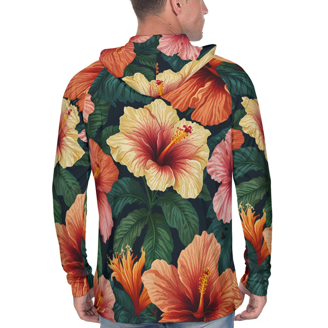 Hibiscus Tropical Pattern Men's Sun Protection Long Sleeve Hoodie