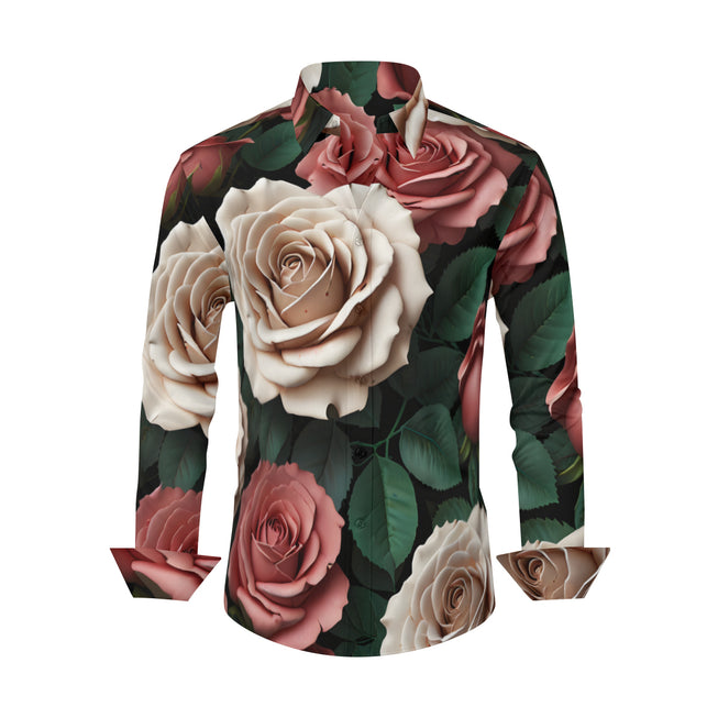 Rose Pattern Men's Classic Long-Sleeved Shirt