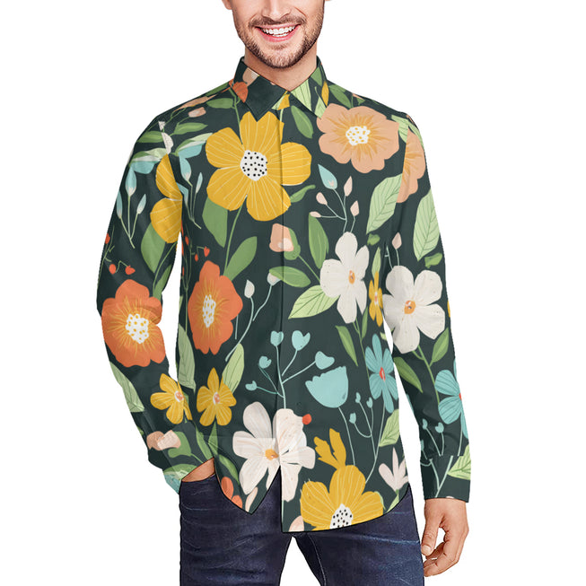 Floral Seamless Pattern Men's Classic Long-Sleeved Shirt