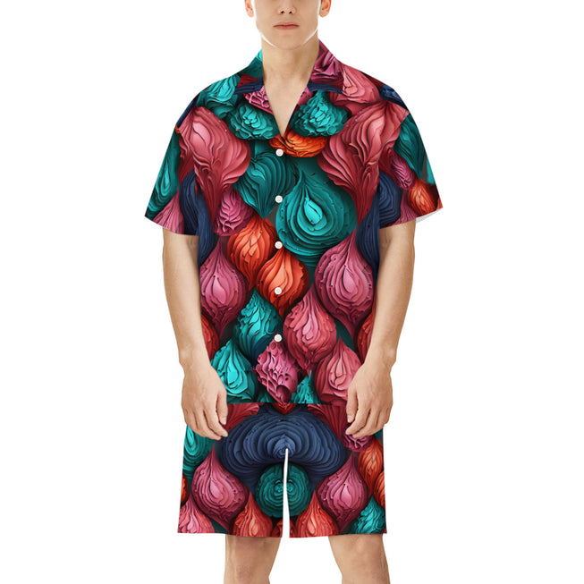 Abstract Seamless Pattern Men's Shirt And Short Set