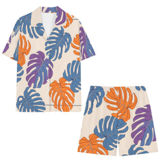 Bold Tropical Leaf Pattern Men's Shirt And Short Set