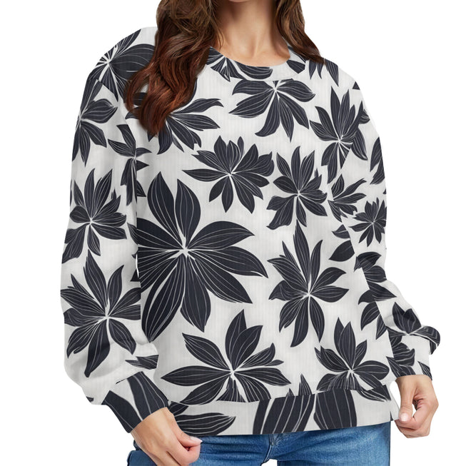 Black Floral Shapes Crew Neck Sweater